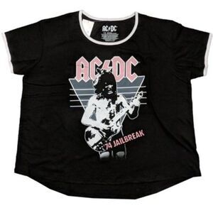 Women's ACDC Ringer Short Sleeves Distressed Print BlackT-shirt‎ Sz 1X